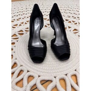 Nine West GINOYTAO Black Satin Peep Toe dOrsay Pumps Heels Womens 7.5M